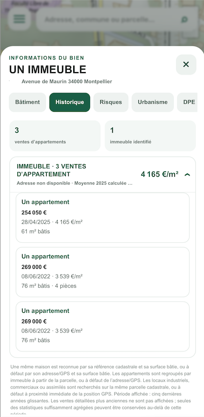 Historique des ventes d’appartements dans un immeuble
